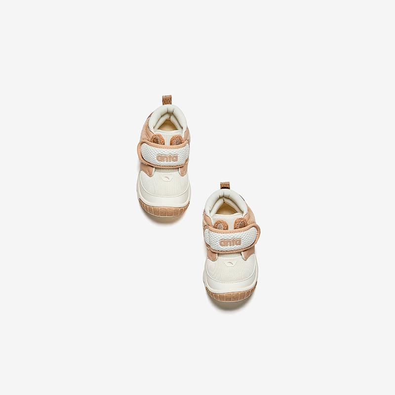 Anta Kids 5U Synthetic Leather Mesh Comfortable Versatile Anti-Kick Shock Absorption Low-Top Walking Shoes Baby Shoes White Brown A12440054-2