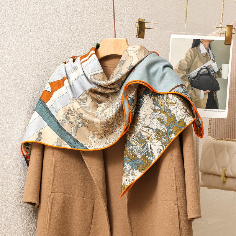 

Осенняя двусторонняя шаль с принтом «елочка», женская модная высококачественная шелково-шерстяная шаль, теплая большая квадратная шаль 105cm