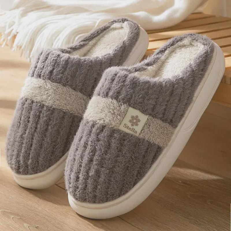 Korean Style Non-Slip Indoor Cotton Slippers with Thick Soles for Men and Women - Warm Winter Footwear