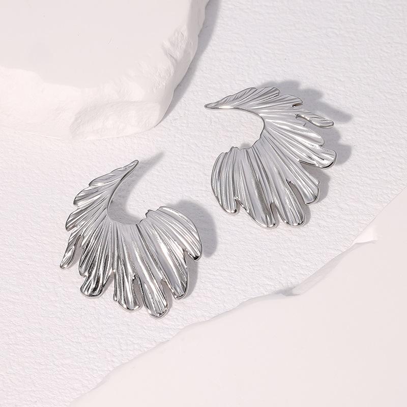 Stainless Steel Irregular Leaf Stud Earrings for Women Ladies Vacation Style Waterproof Drop Earrings Charm Jewelry Accessories