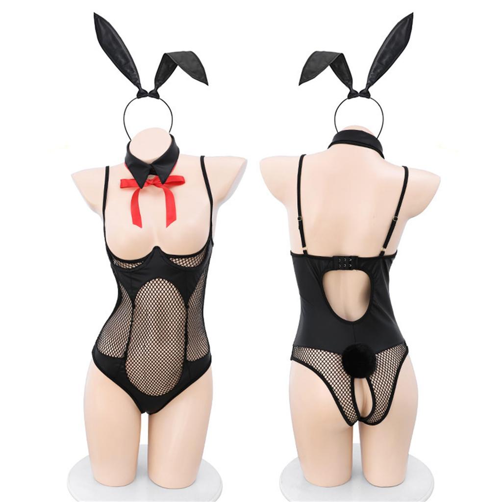 LIKENNY Bunny Girl Sexy Reverse Erotic PU Bunny Small Nipple Covers Included Cosplay, Bunny, Training, Seductive, Extreme, Open-Breasted, See-Through,