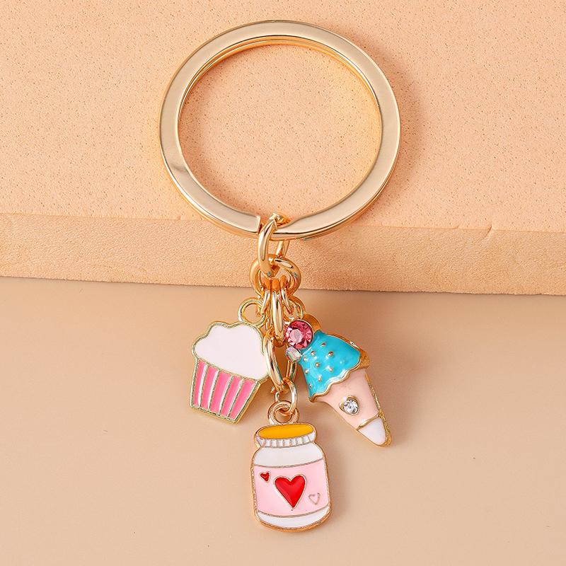 Cute Enamel Simulation Food Keychain Ice Cream Bubble Tea Key Ring Women Girls Handbag Pendants DIY Jewelry Gift