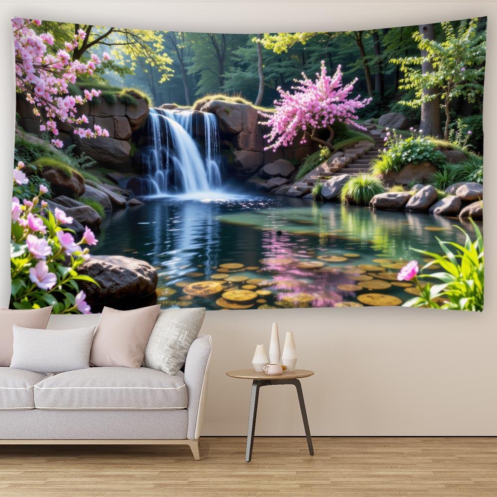 Natural Forest Tapestry Wall Hanging Bedroom Aesthetics Plants Flowers Flowing Pool Landscape Sofa Wall Background Cloth