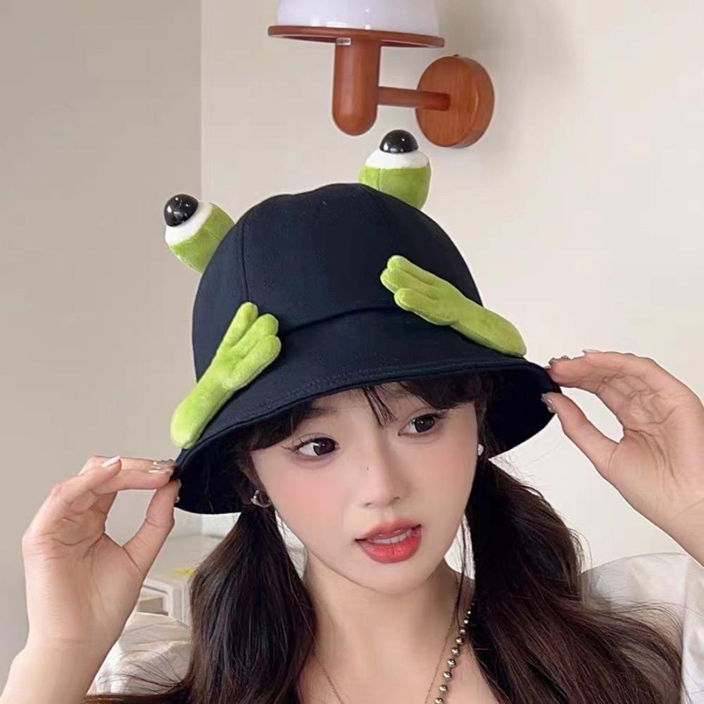 Big Eyes Pattern Big Eyes Frog Bucket Hats Cute Design Wild Panama Hats Basin Hats  Sun Protection