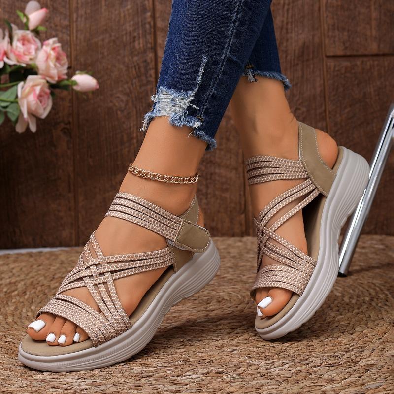 Flat Breathable Women's New Sandals Summer Woven Cutout Platform Overfoot Women's Sandals