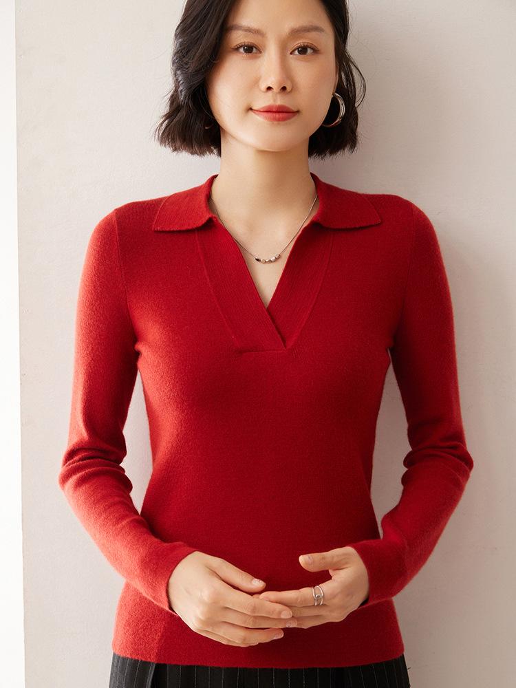 Women's Loose Cashmere Polo Neck Sweater - Autumn/Winter Long Sleeve Knit Pullover