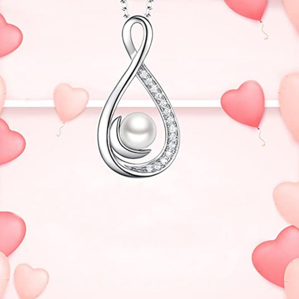 Infinity Teardrop Frame Single Round Pearl Partial Paved Zircon Pendant Women Clavicle Necklace