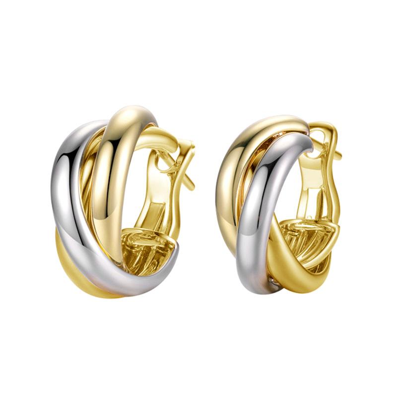 Mosquito Coil Disc Ring Earrings Female, Retro Hong Kong Style Two-Color Ear Buckles, Metallic Temperament Earrings