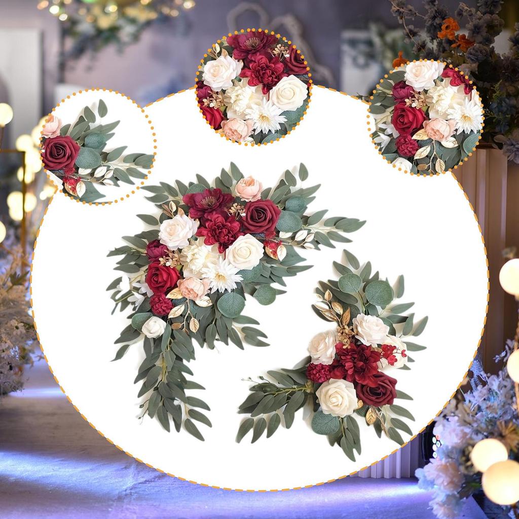 2 Pieces Artificial Flower Swag Floral Backdrop Rustic Hanging Handmade Silk Flowers Wedding Arch