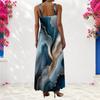 Women Plus Size Scoop Neck Strappy Sleeveless A Line Printed Bright Blue Maxi Dress