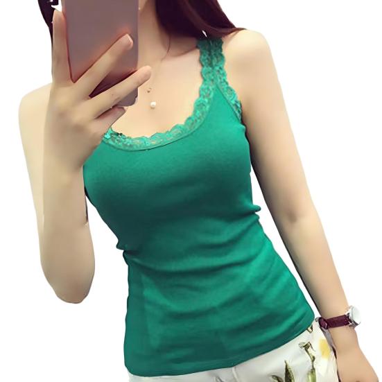 Women's Lace Trim Tunic Tank Top Spaghetti Strap Sleeveless Cami Top Summer Crew Neck Camisoles