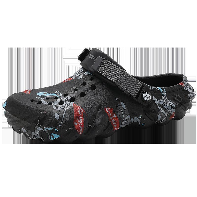 

Мужская обувь 2025 новая наступающая на дерьмо, мужские туфли-шлепанцы на платформе, один или два ботинка, износостойкие пляжные крутые шлепанцы 40 чёрный