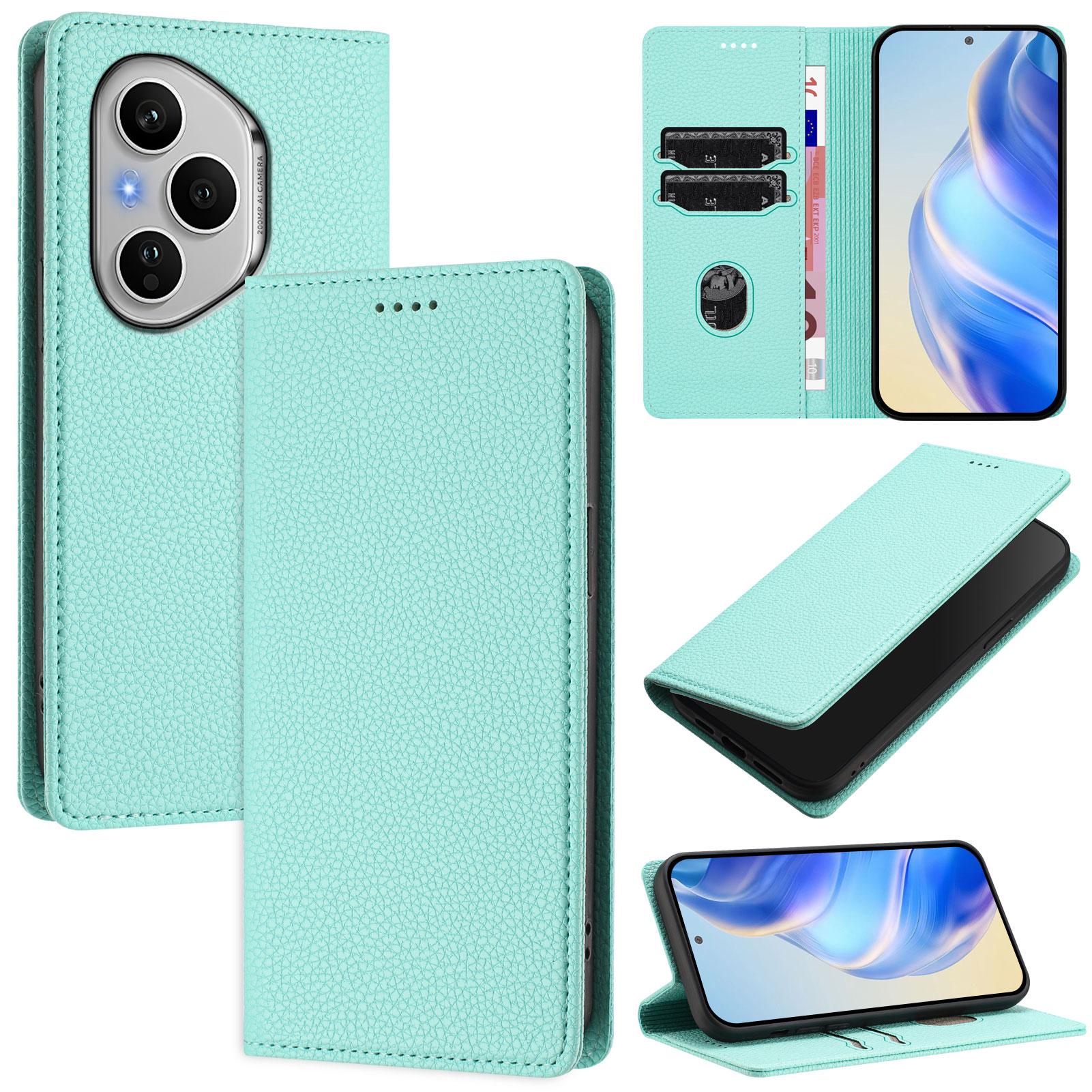 

Для Honor 400 Pro 5G (Глобальный) Чехол-кошелек с RFID-блокировкой, кожаный чехол для мобильного телефона с текстурой личи Mint Green