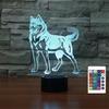 Huskies 3D Illusion Night Light Touch Table Desk Lamp with Remote Control 16 Colors Optical USB LED Night Light for Kids Gift Room Decoration