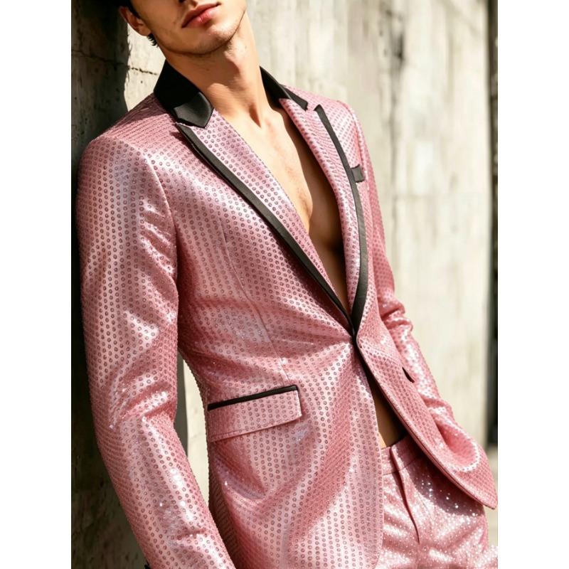 Men Sequined Slim Fit Blazer Nightclub Party Performance Formal Suit Jacket