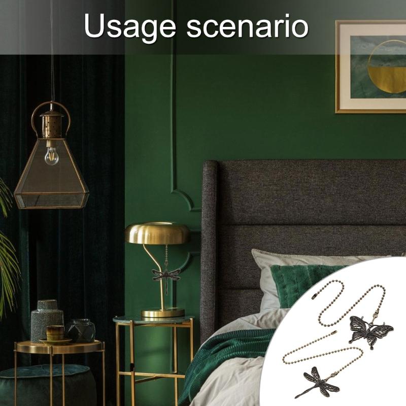 Decorative Ceiling Fan Pull Chains Set Of 2 With Dragonflies and Butterfly Ornaments Accessory for Lighting Fixtures