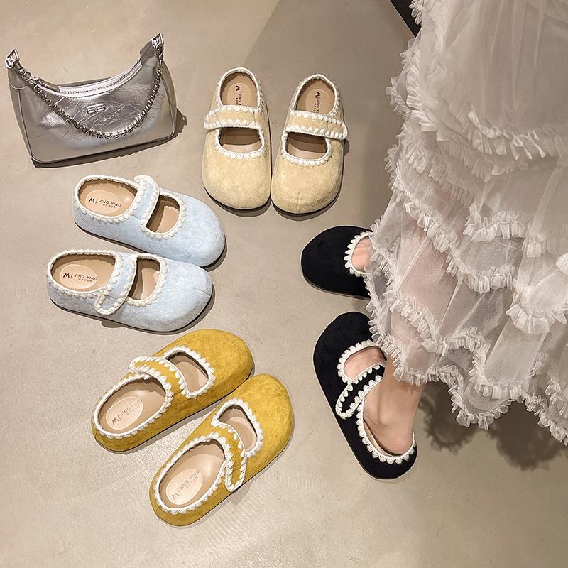 Fashion Square Toe Low Heel Shoes Women's Fashion Shallow Mouth One Strap Soft Sole Anti-Slip Wear-Resistant Wrapped Toe Slippers