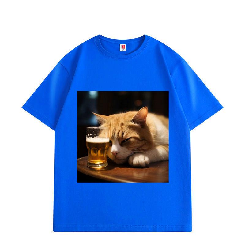 Funny Drunk Cat Meme Graphic T Shirts Men Women Clothing High Quality Fashion Oversized T-shirt Summer Cotton T-shirts