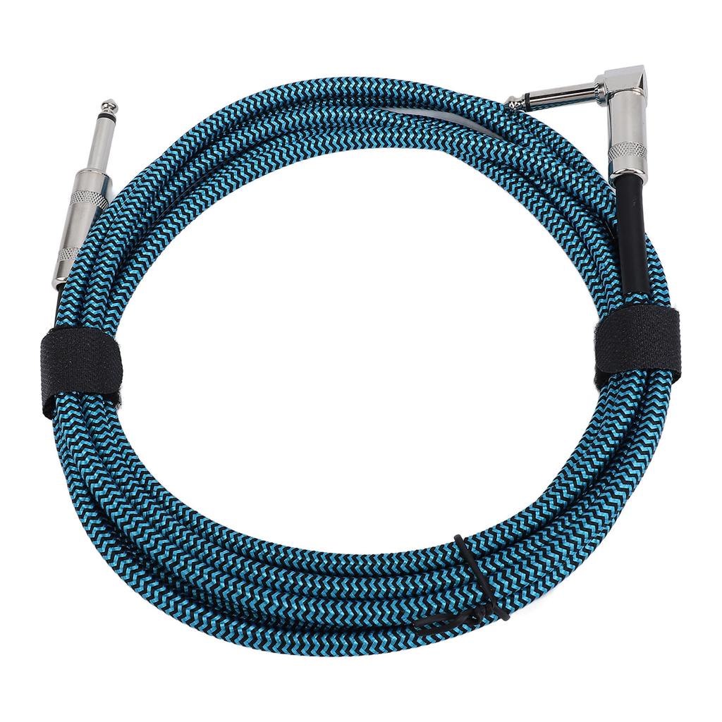 6.5mm Guitar Cable Right Angle To Straight Connector Nylon Braided Noise Reduction Guitar Connection Cord 3 Meters Blue