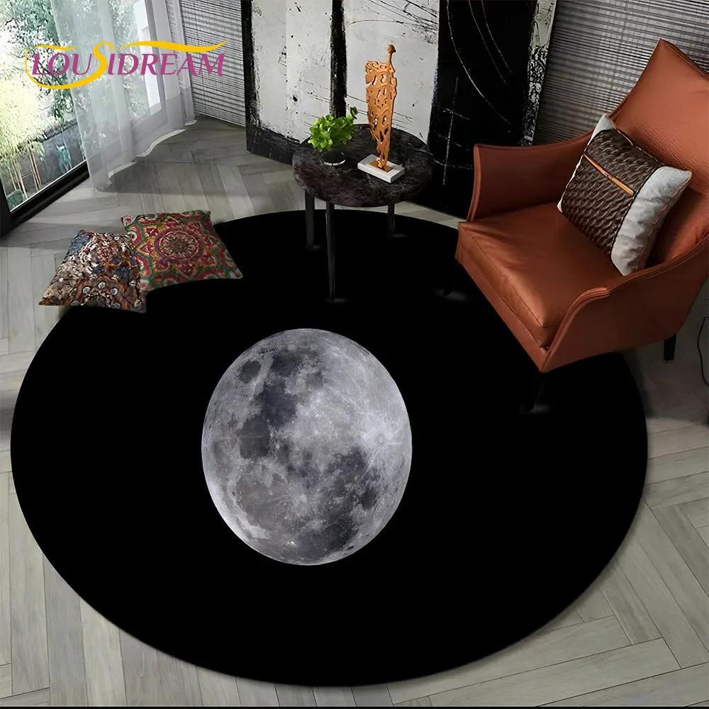 Earth Space Fixed Stars Galaxy Round Area Rug,Carpet for Living Room Children's Bedroom Sofa Playroom Decor,Non-slip Floor Mat