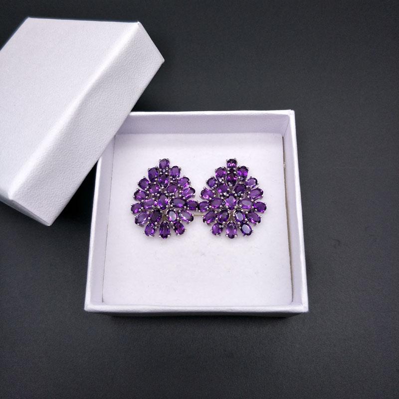 Natural Deep Color Amethyst Clasp Earring 925 Sterling Silver Big Earring for Women Nice Gift