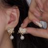 \nDelicate French Zircon Heart Stud Earrings with Bow, Pearl Tassels In 925 Silver for Women