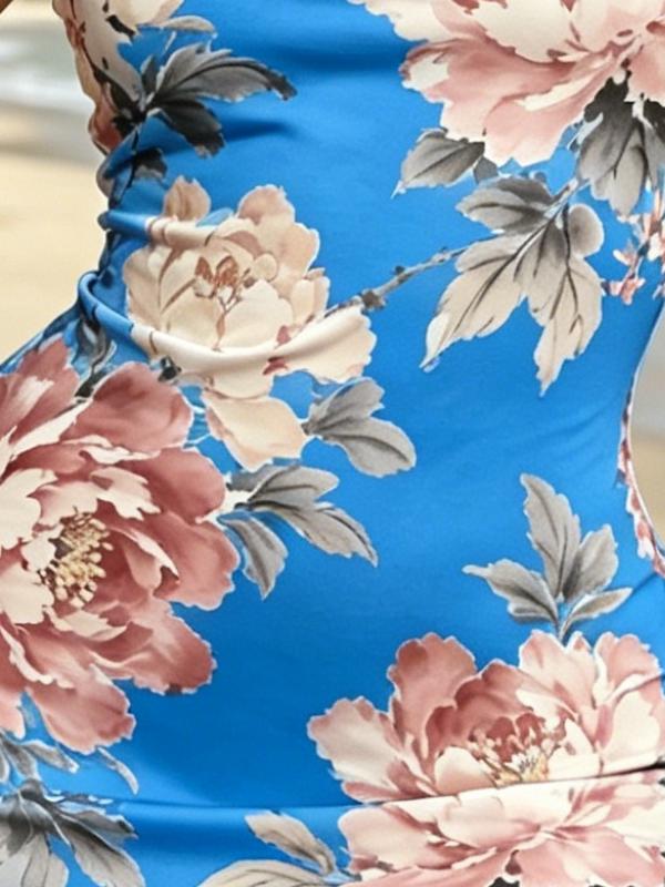 Women's Elegant Floral Sleeveless Bodycon Mini Dress, High Waist Slim Fit Casual and Party Wear
