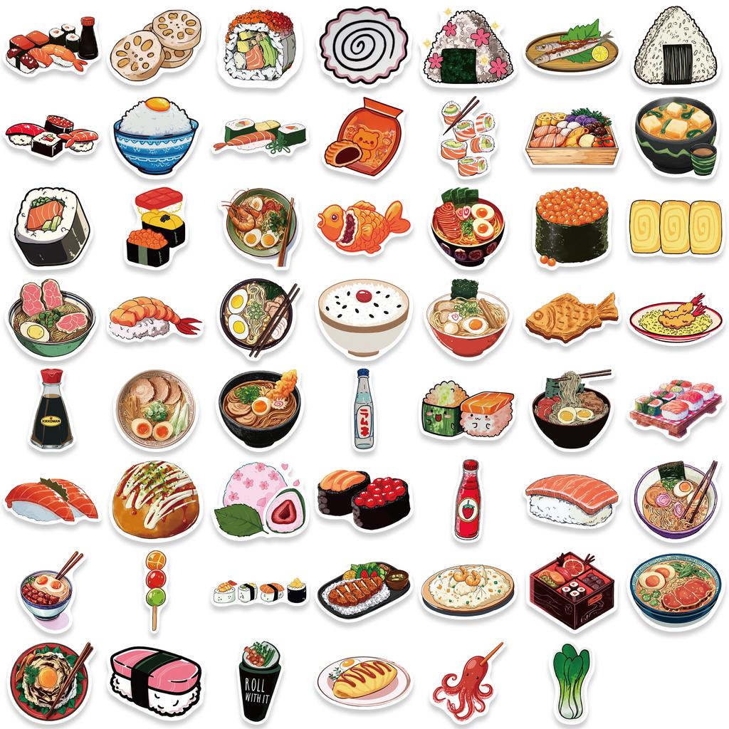 55 STK Japan Lebensmittel Aufkleber Snack Pack Dekorative Graffiti Aufkleber für Helm Fahrrad Handkonto Federmäppchen Abziehbilder