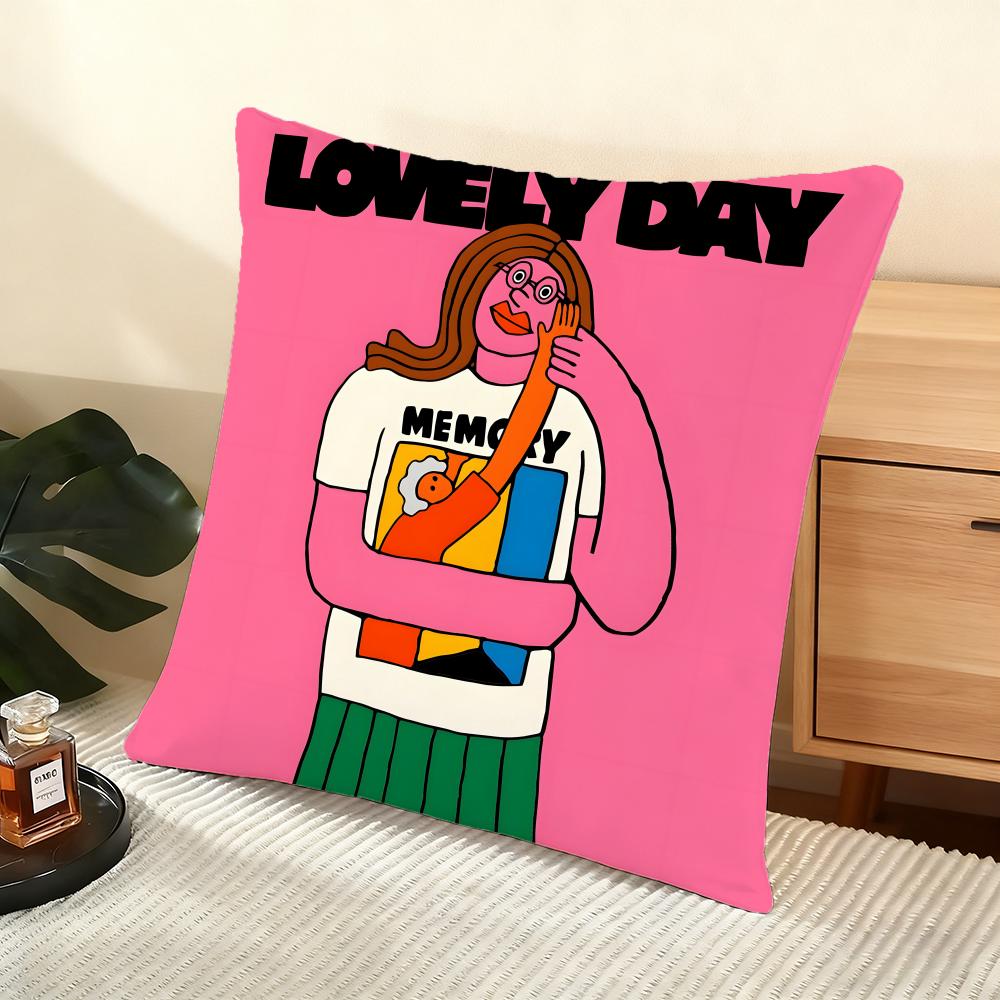 Flat Illustration Cushion Cover Silky Short Plush Home Sofa Cushion Cover - Invisible Zipper Home Decoration