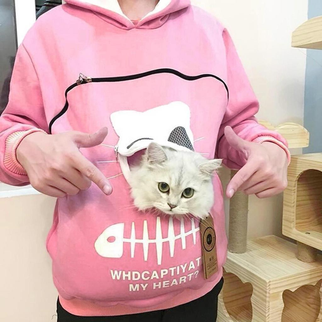 Sweatshirt für Katzenliebhaber, Kapuzenpullover mit Känguru- und Hundepfoten-Motiv, Kuschelbeutel, Sweatshirt mit Tierohren, Kapuzenpullover