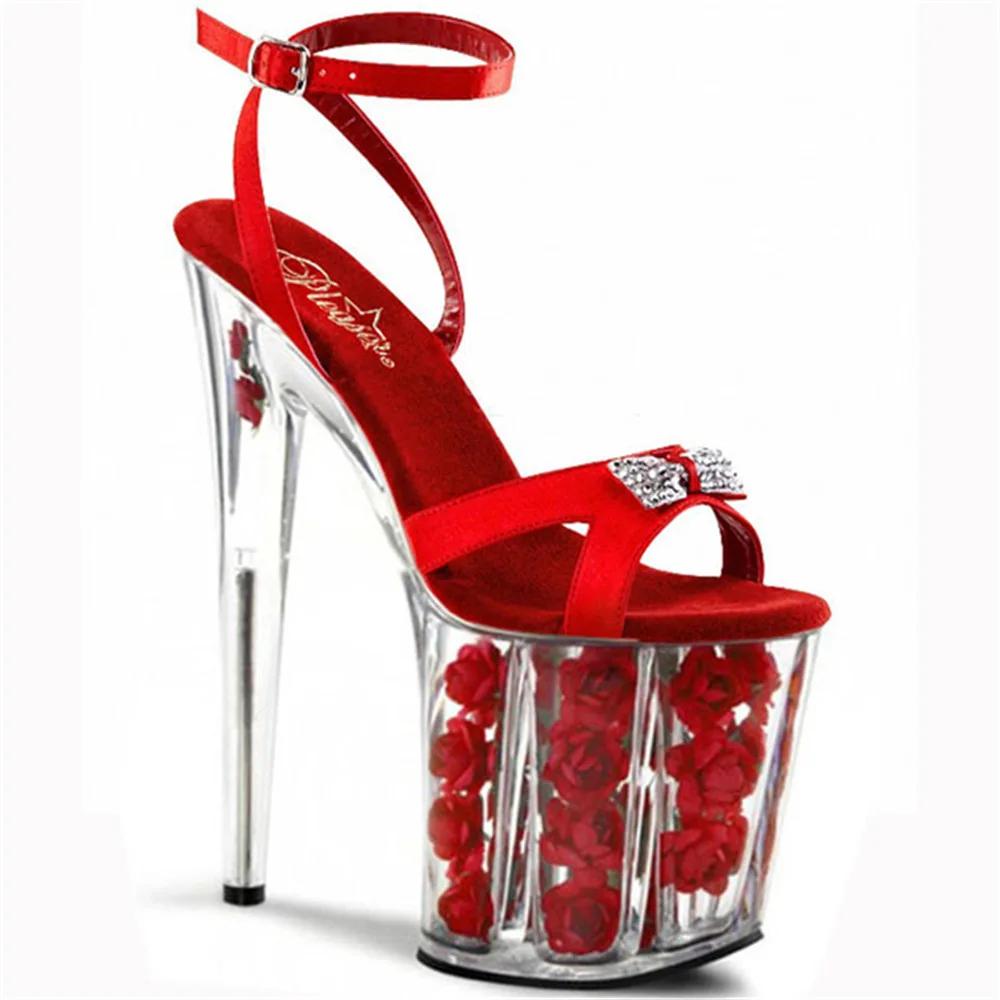 

Fashion A word with transparent sandals female rose sole new fashion crystal high-heeled shoes stiletto sandals fairy wind in summer. 33 красный