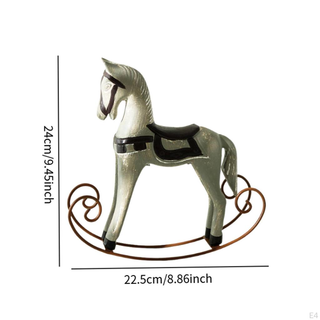 Wooden Horse Figurine Animal Sculpture Rocking Statue for Shop Anniversary Dorm Countertop