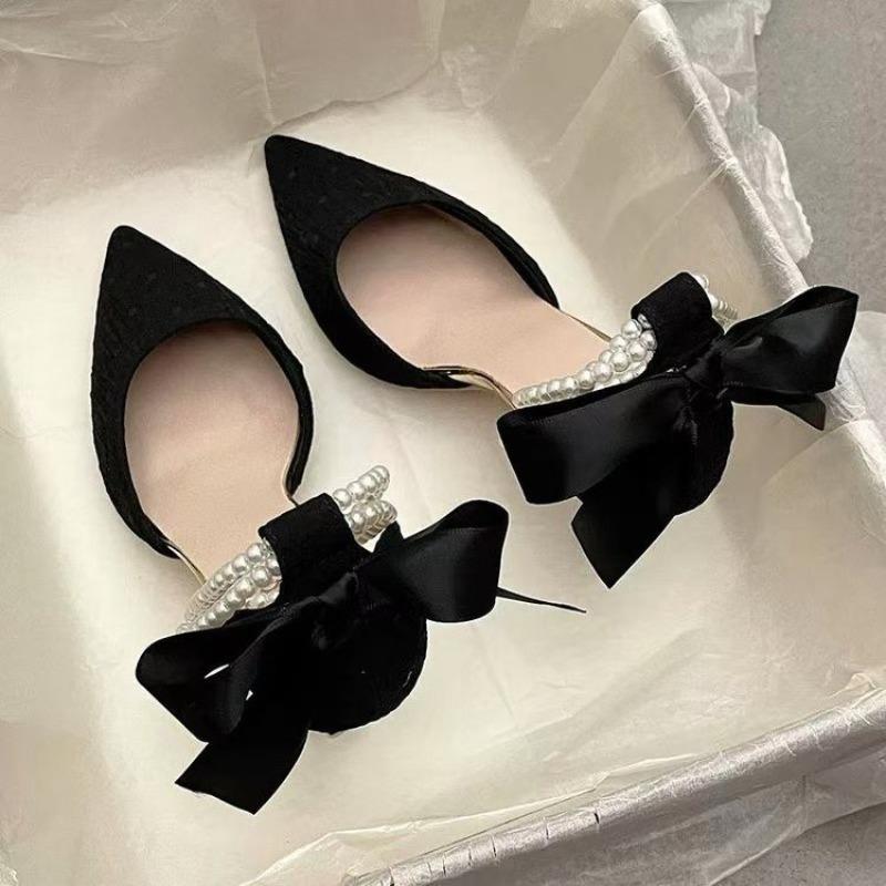 Fashion one-word strap high heels women's spring summer new pointed head stiletto bow bag head hollow sandals