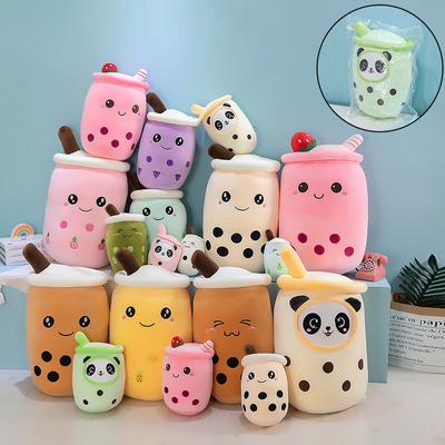 Simulation Fruit Milk Tea Cup Throw Pillow Plush Toy Large Bubble Tea Doll