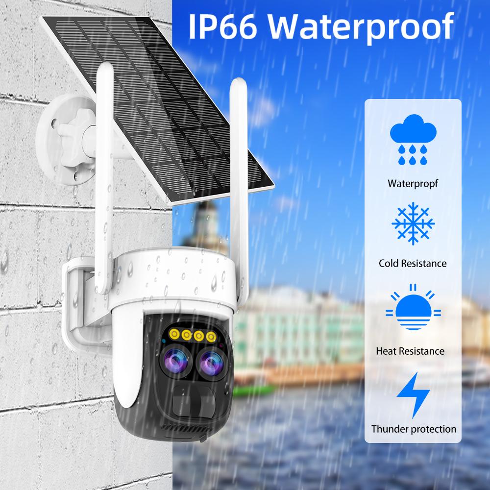 WiFi/4G Solar-powered Surveillance Camera, High-definition Dual-lens Night Vision Recorder