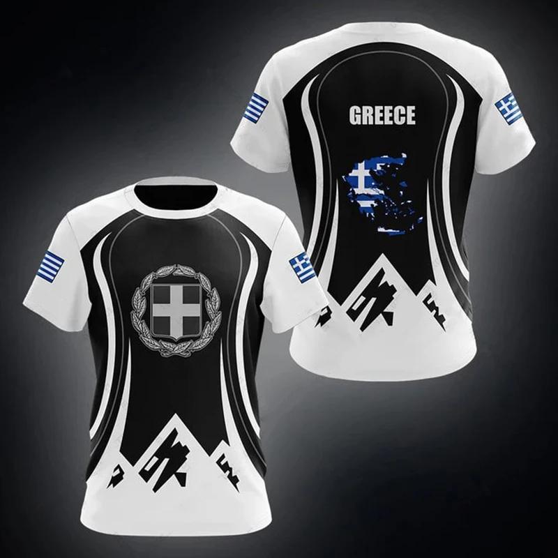 ETST25 Hellas T-shirt voor heren Geometrische lijn Griekenland Vlag Nationaal embleem Print Heren T-shirts Dagelijks Straat Casual Unisex Kleding Tops L