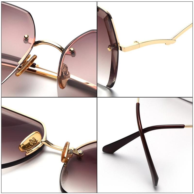 Vintage Rimless Cut Edge Sunglasses Designer Luxury Black Shades Metal Frame Big Gradient Square UV400