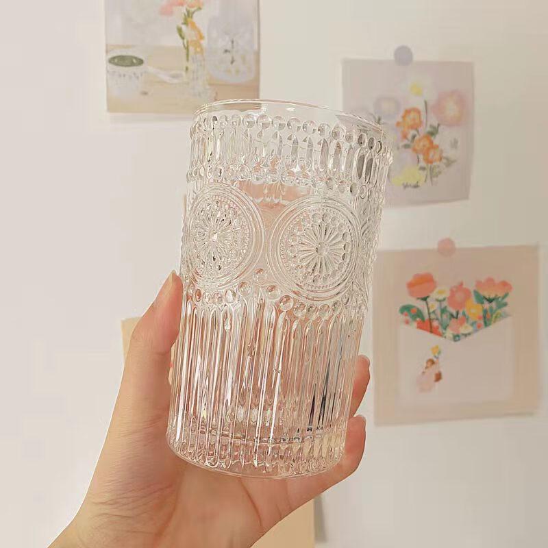 Szklanka INS Styl Słonecznik Wytłaczany Złoty Brzeg