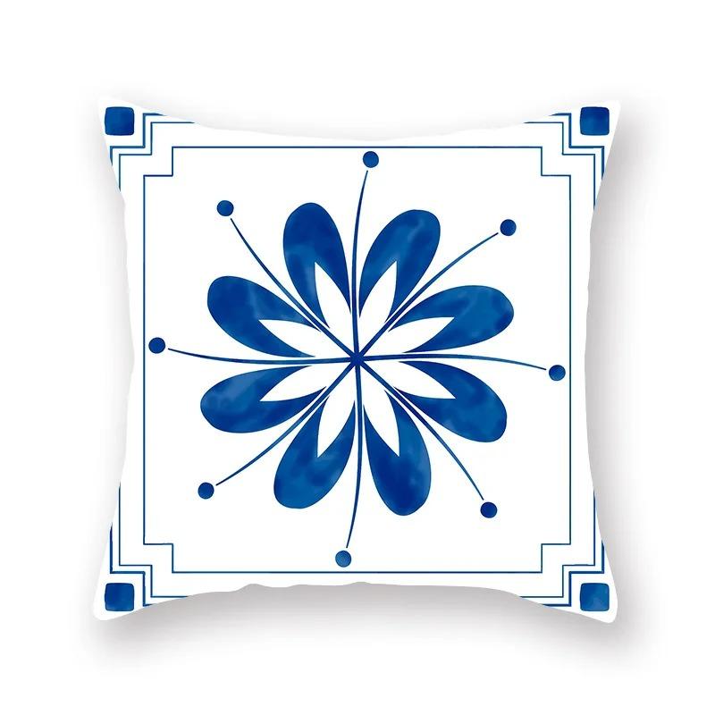 Blue and White Porcelain Print Pattern Luxury Home Decoration Pillowcase Living Room Sofa Car Cushion Cover