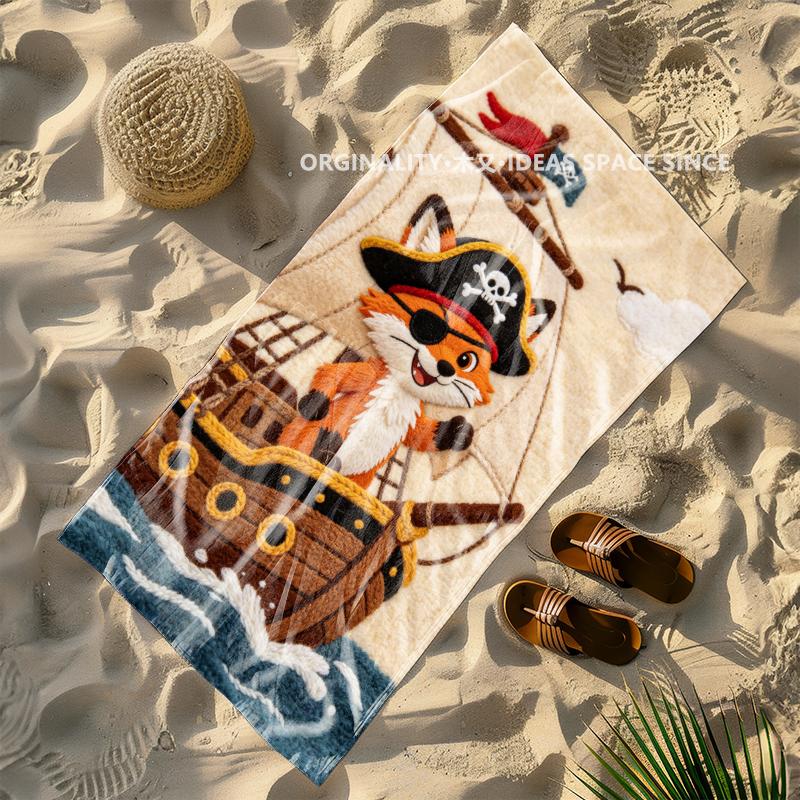 Pirate Fox Sailboat Beach Towel Patterned Sunscreen And Windproof Suitable For Swimming Pool Camping Travel
