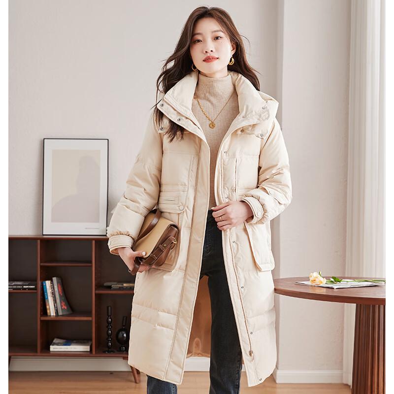 FENGXUN Women's Casual Long White Duck Down Winter Coat