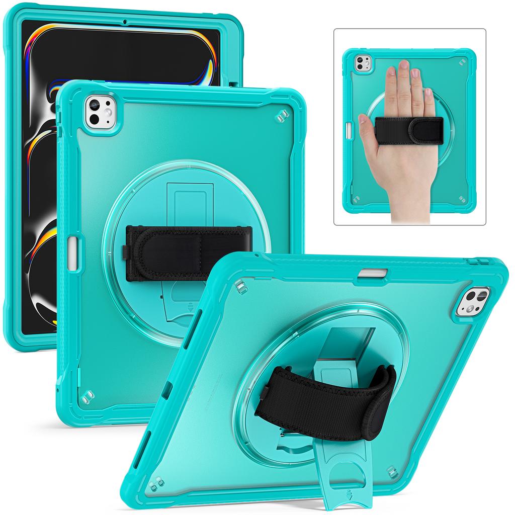 For iPad Pro 13 (2025)/(2024) Case Kickstand PC+TPU+Silicone Tablet Cover with Rotary Hand Strap