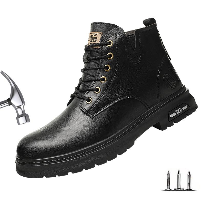 Waterproof Safety Boots Men Steel Toe Boots Black Leather Work Shoes Men Work Boots High Top Safety Shoes Men s Protective Boots 38 чёрный