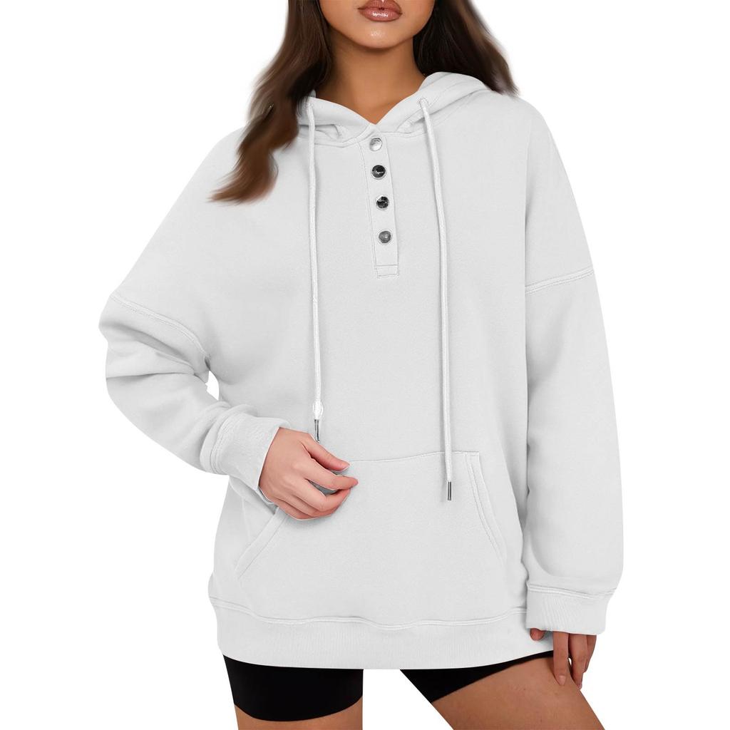 Women's Pullover Hoodies Tops Casual Button Down Long Sleeve Pocket Sweatshirts
