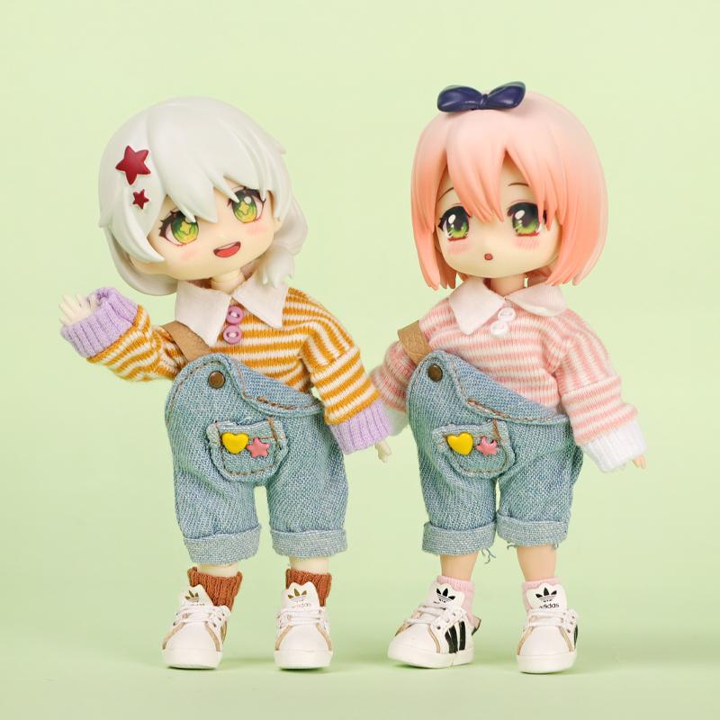 OB11 Baby Clothes Lapel Sweater One-shoulder Overalls Suit For Ob11 1/12 Doll Outfit Daily Casual Accessories For Children Diy