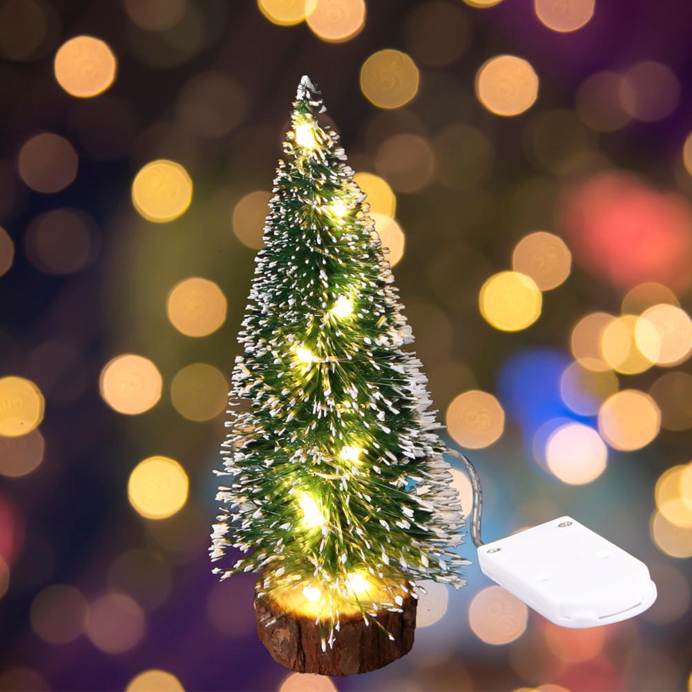 7PCS Christmas Decorations Mini Sisal Christmas Trees Pine Trees Ornaments with Lamp and Wooden