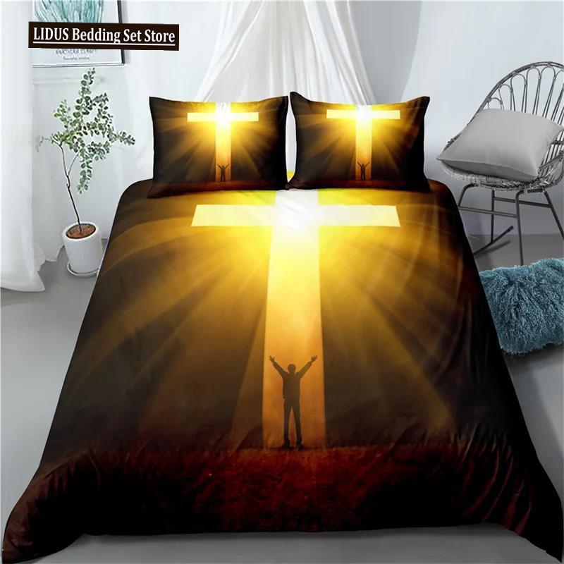 3D Jesus Duvet Cover Set Christian Sacred Jesus Polyester Bedding Set Cross Comforter Cover Suitable For Christian Jesus King