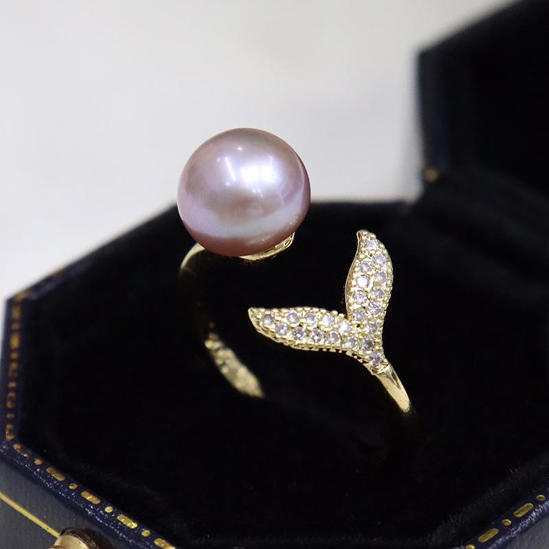 Adjustable Mermaid Ring with Near Round Freshwater Pearl - Strong Luster, Light Luxury, Versatile, Fashionable Jewelry.