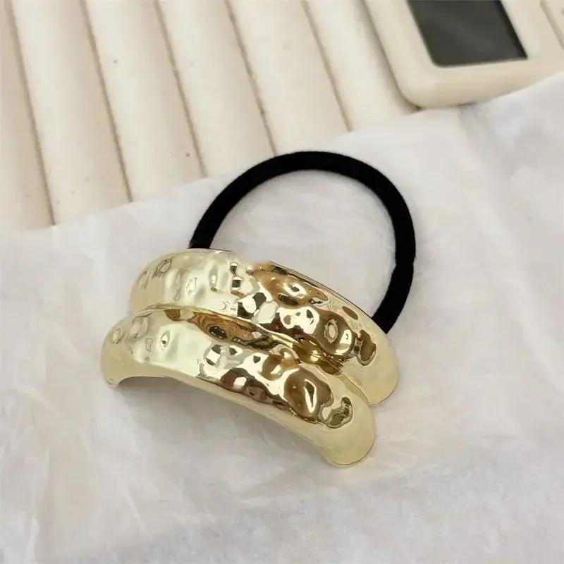 New Metal Irregular Golden Color Hair Bands Elastic Fashion Scrunchies Hair Rope Headbands Women Girls Hair Accessories
