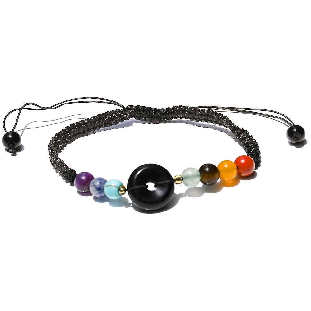 1pc Colorful Weaving Bracelet Natural Stone Bracelet Crystal Peace Buckle Adjustable Donut Yoga Stone Handstring Jewelry Gift
